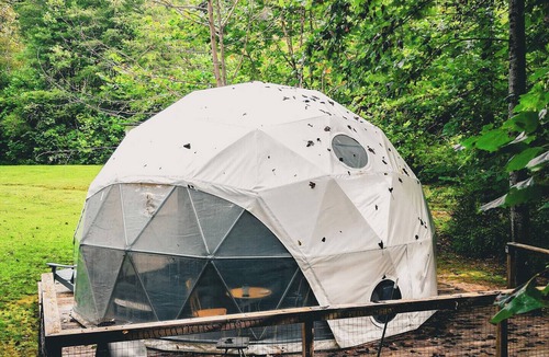Deep Gap RV Rental | Glamping Geodesic Dome Tent - Trout Stream, Fire Pit & Privacy