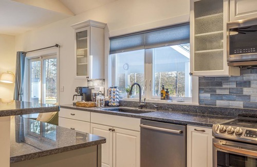 Lamoine House | Oceanfront, mobility-minded home: dock, kayaks, views, hot tub, fire pit + games