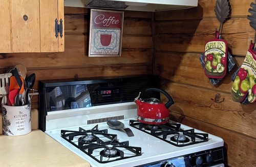 Tiger Cabin | Your Journey’s End! Authentic log cabin, comfortable, modern w/a creek too!